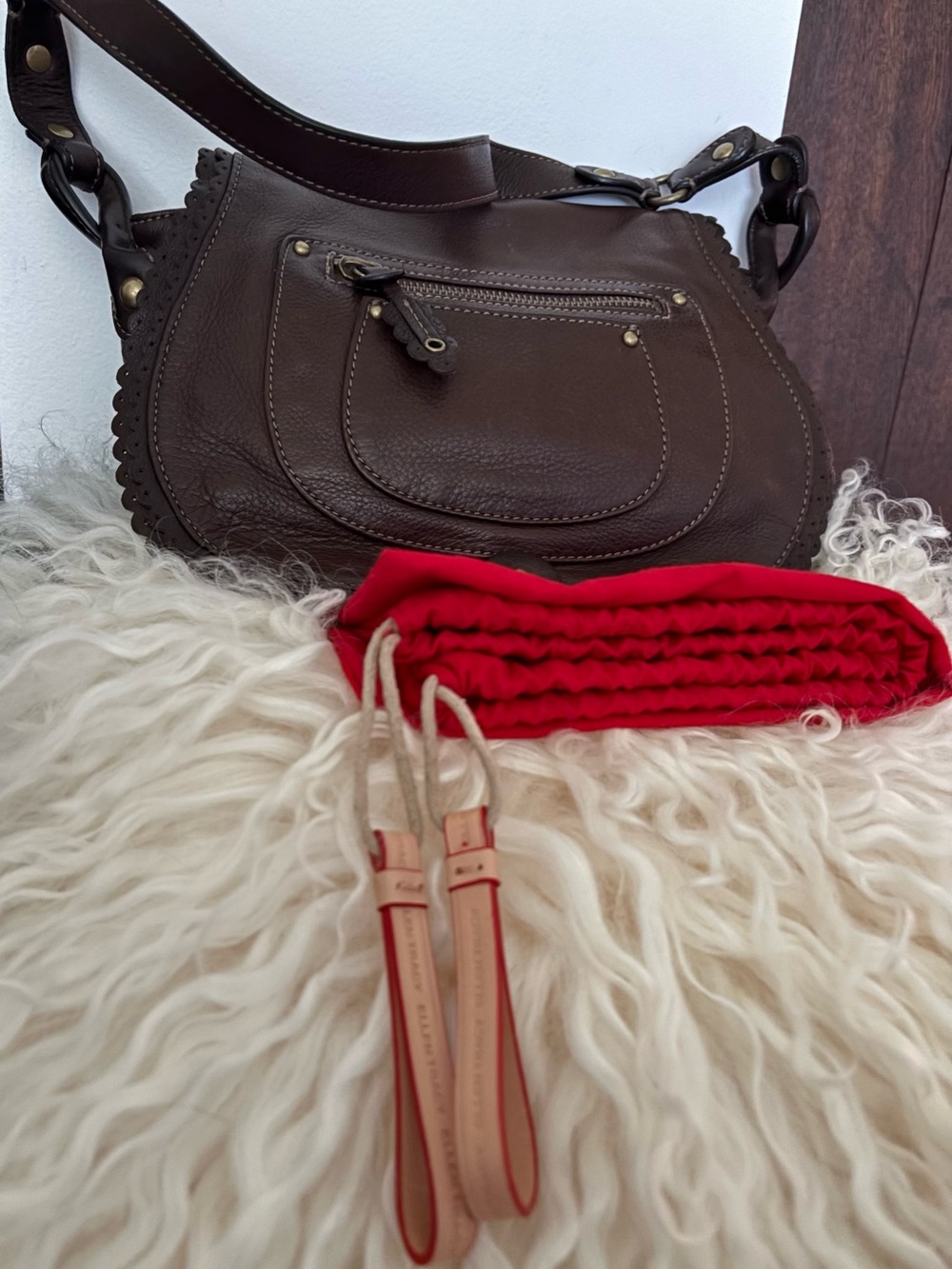 Ellen Tracey Brown Leather shoulder Bag Bohemian Hippie